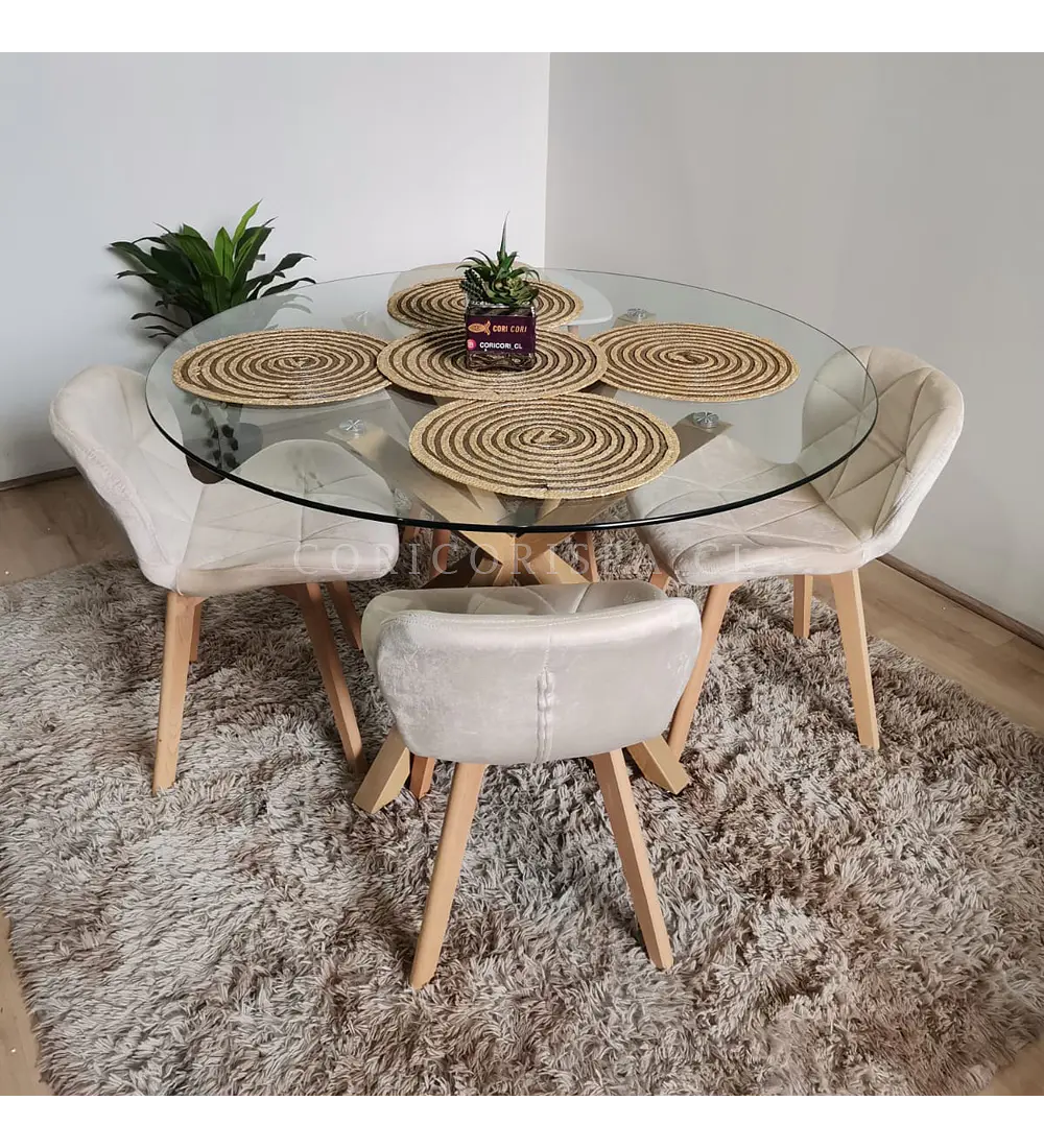 Comedor Warwick  120cm + 4 Sillas Mariposa Velvet 