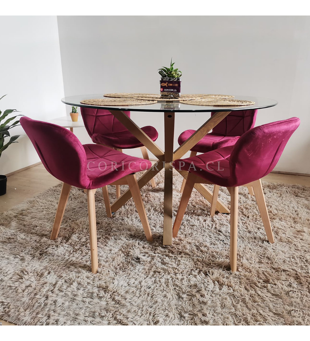 Comedor Warwick  120cm + 4 Sillas Mariposa Velvet 