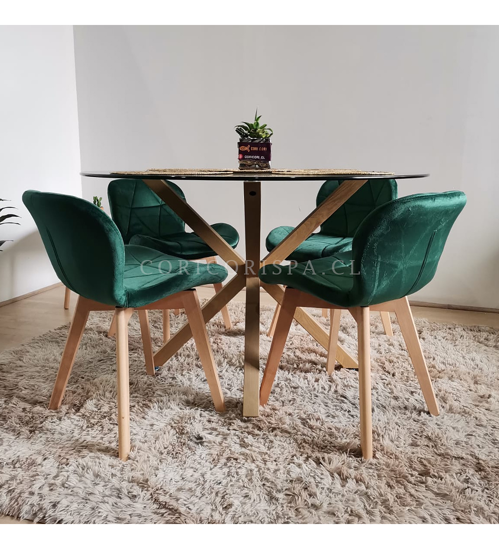 Comedor Warwick  120cm + 4 Sillas Mariposa Velvet 