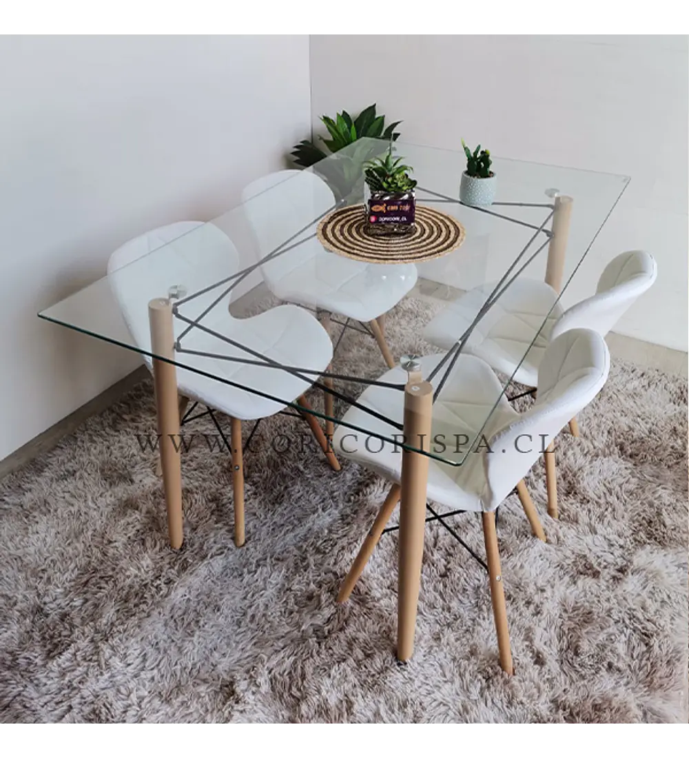 Mesa Crox 140 x 80 + 4 Silla Eames Mariposa Ecocuero