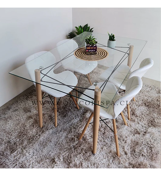 Mesa Crox 140 x 80 + 4 Silla Eames Mariposa Ecocuero