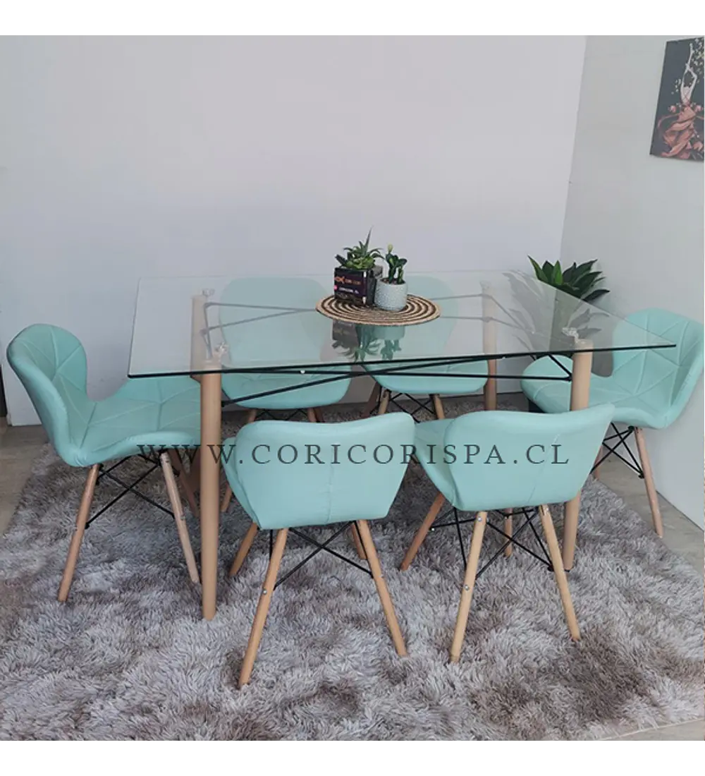 Mesa Crox 140 x 80 + 4 Silla Eames Mariposa Ecocuero