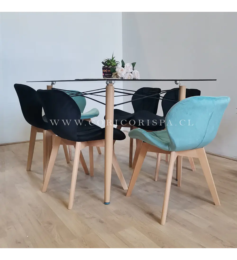  Mesa Crox 140 x 80cms  + 6  Sillas Mariposa Velvet 