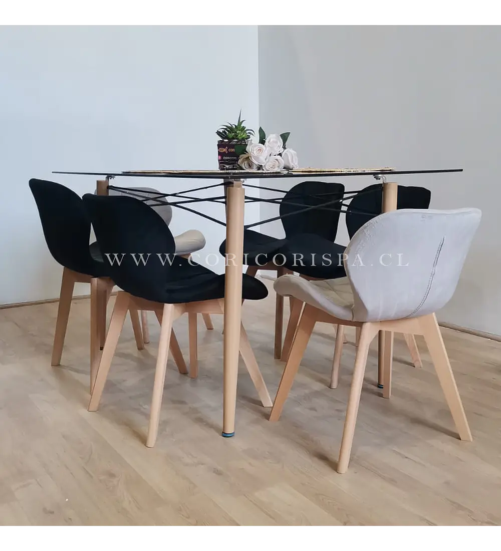 Mesa Crox 140 x 80cms  + 6  Sillas Mariposa Velvet 