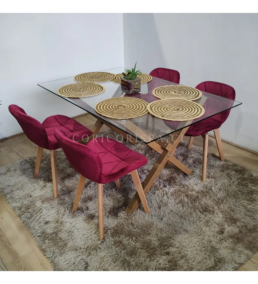 Comedor Medlock 130 x 80cm + 4 Sillas Mariposa Velvet 