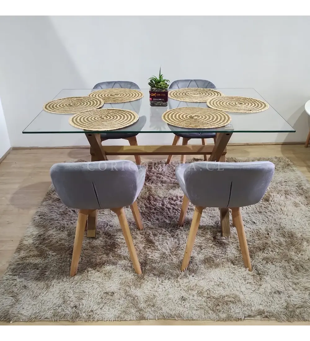 Comedor Medlock 130 x 80cm + 4 Sillas Mariposa Velvet 