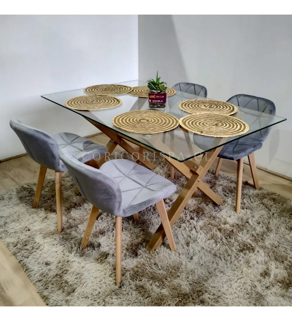 Comedor Medlock 130 x 80cm + 4 Sillas Mariposa Velvet 
