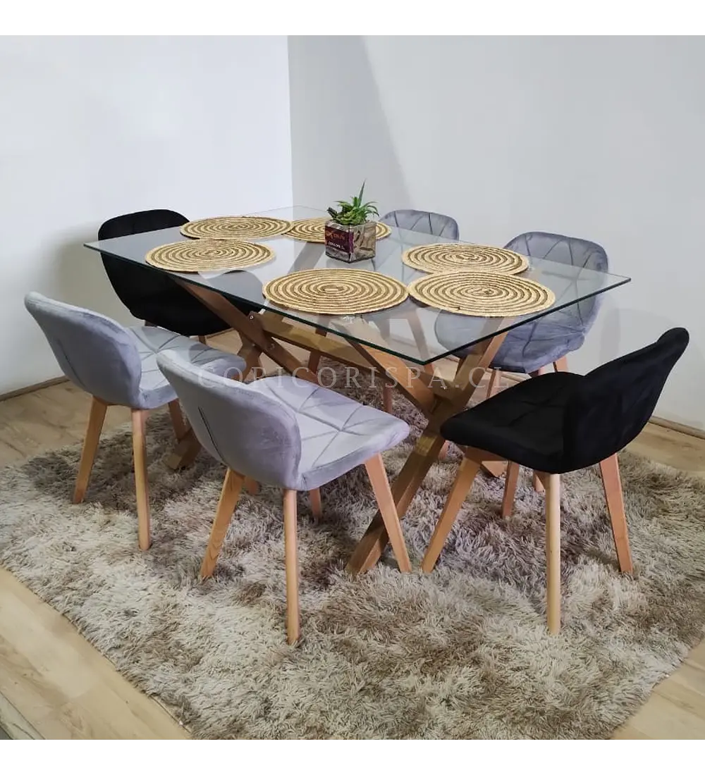 Comedor Medlock 140x90cm + 6 Sillas Mariposa Velvet 