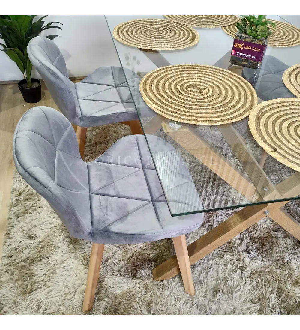 Comedor Medlock 140x90cm + 6 Sillas Mariposa Velvet 