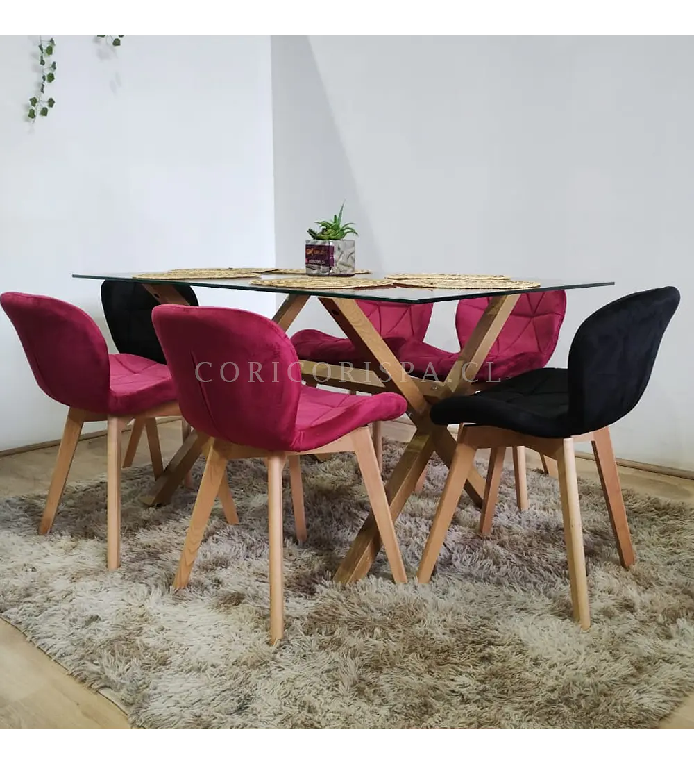 Comedor Medlock 140x90cm + 6 Sillas Mariposa Velvet 