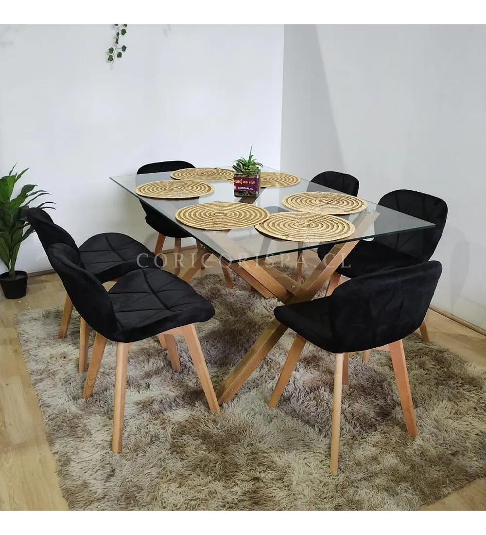 Comedor Medlock 140x90cm + 6 Sillas Mariposa Velvet 