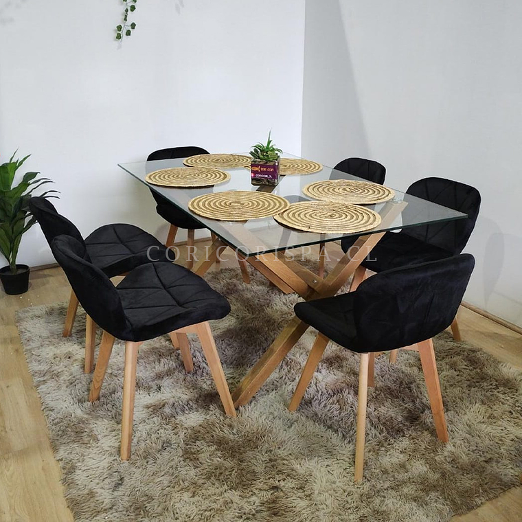 Comedor Medlock 140x90cm + 6 Sillas Mariposa Velvet  5