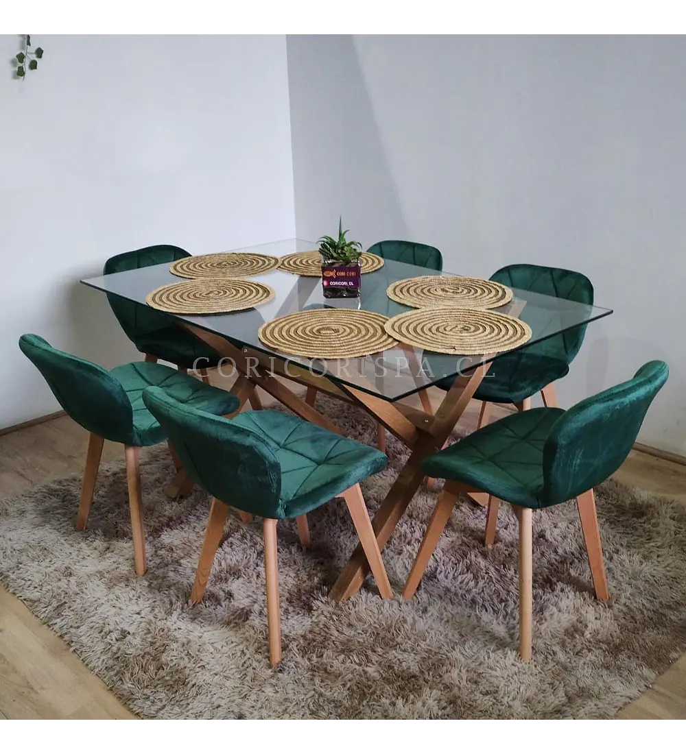 Comedor Medlock 140x90cm + 6 Sillas Mariposa Velvet 
