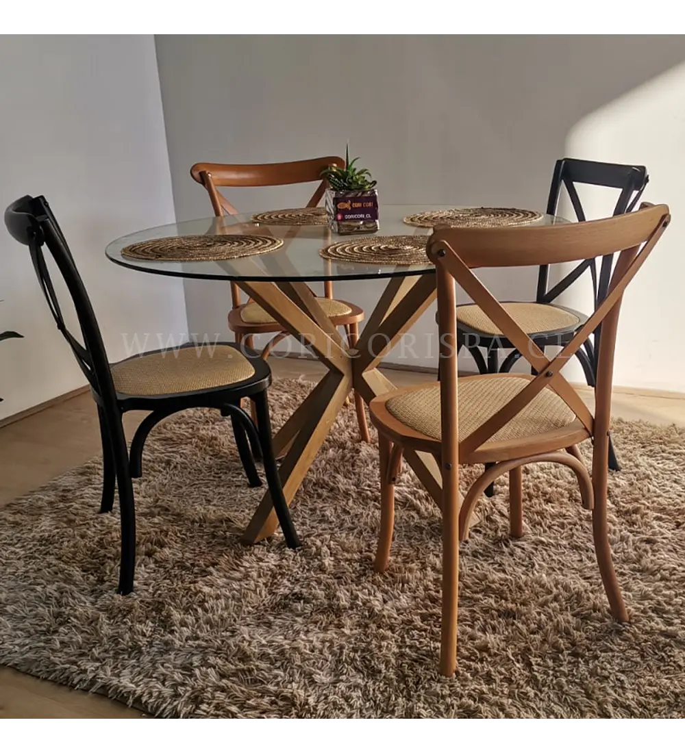 Comedor Warwick 120cm + 4 Sillas Crossback Madera 