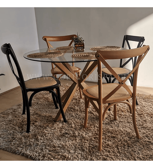 Comedor Warwick 120cm + 4 Sillas Crossback Madera 