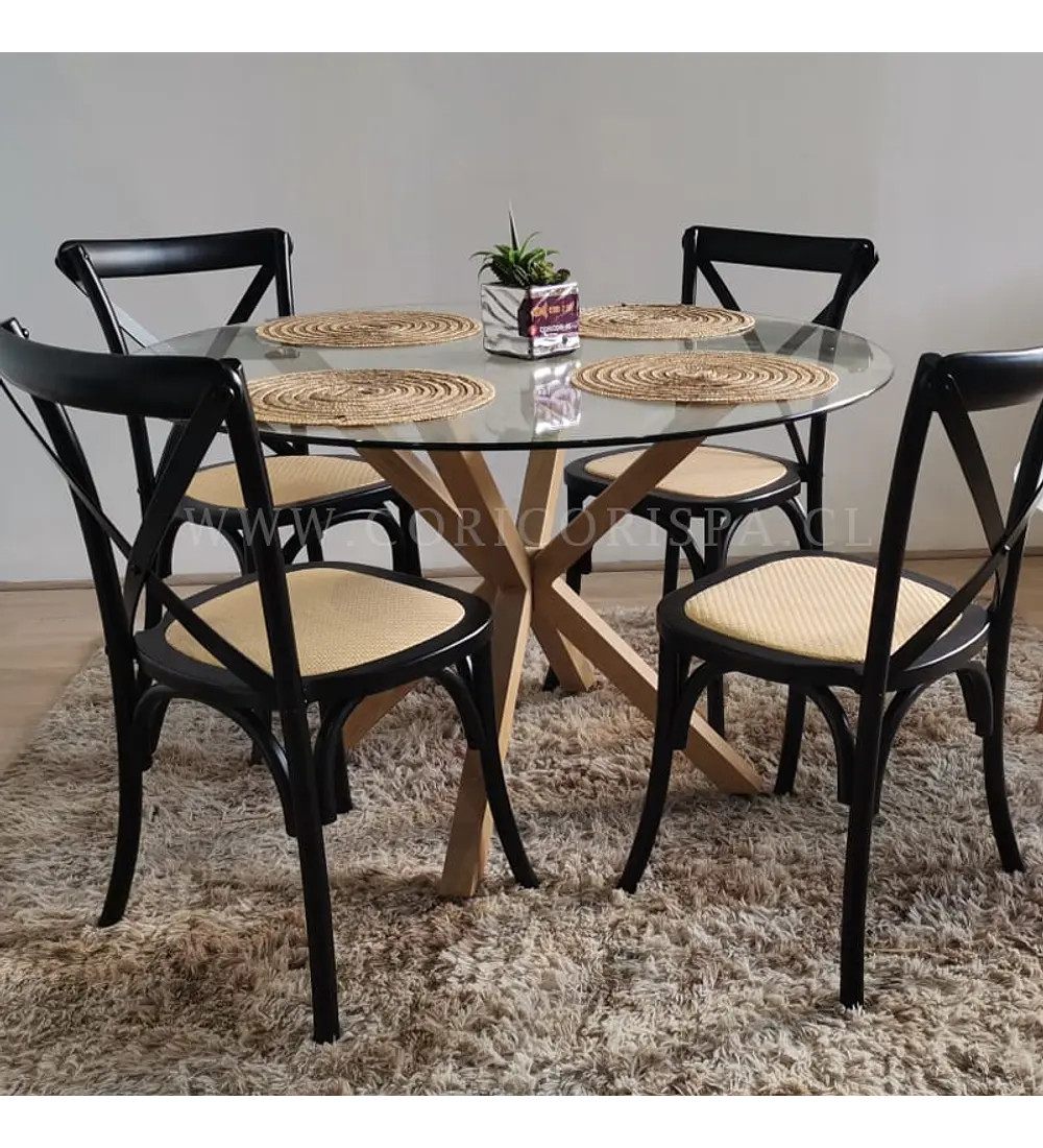 Comedor Warwick 120cm + 4 Sillas Crossback Madera 
