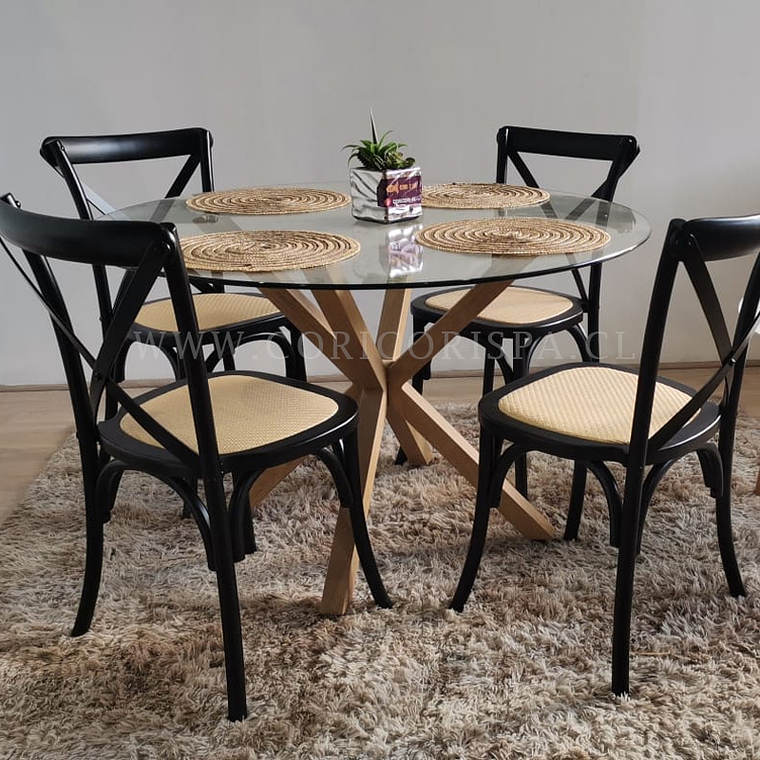 Comedor Warwick 120cm + 4 Sillas Crossback Madera  3