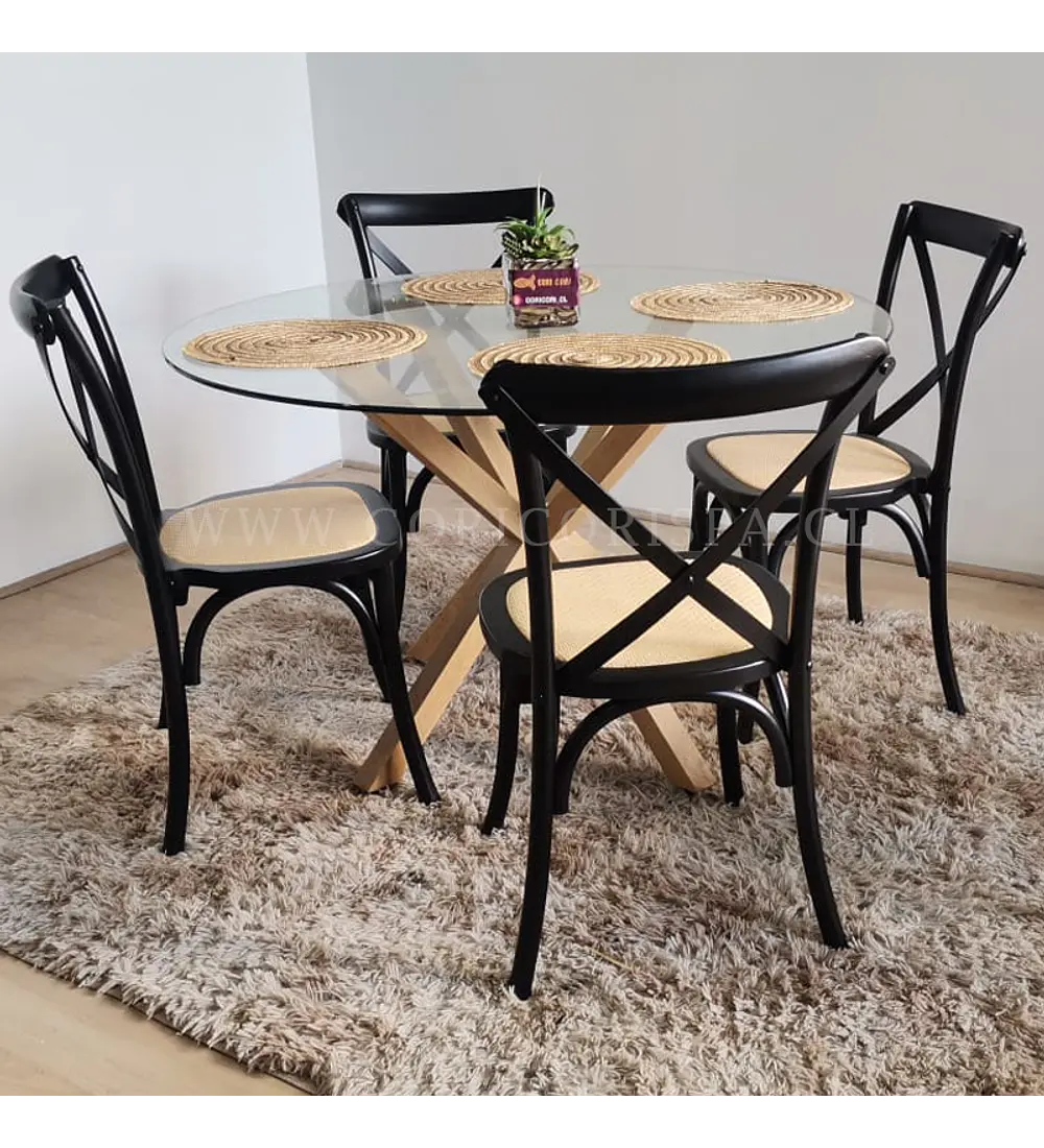 Comedor Warwick 120cm + 4 Sillas Crossback Madera 