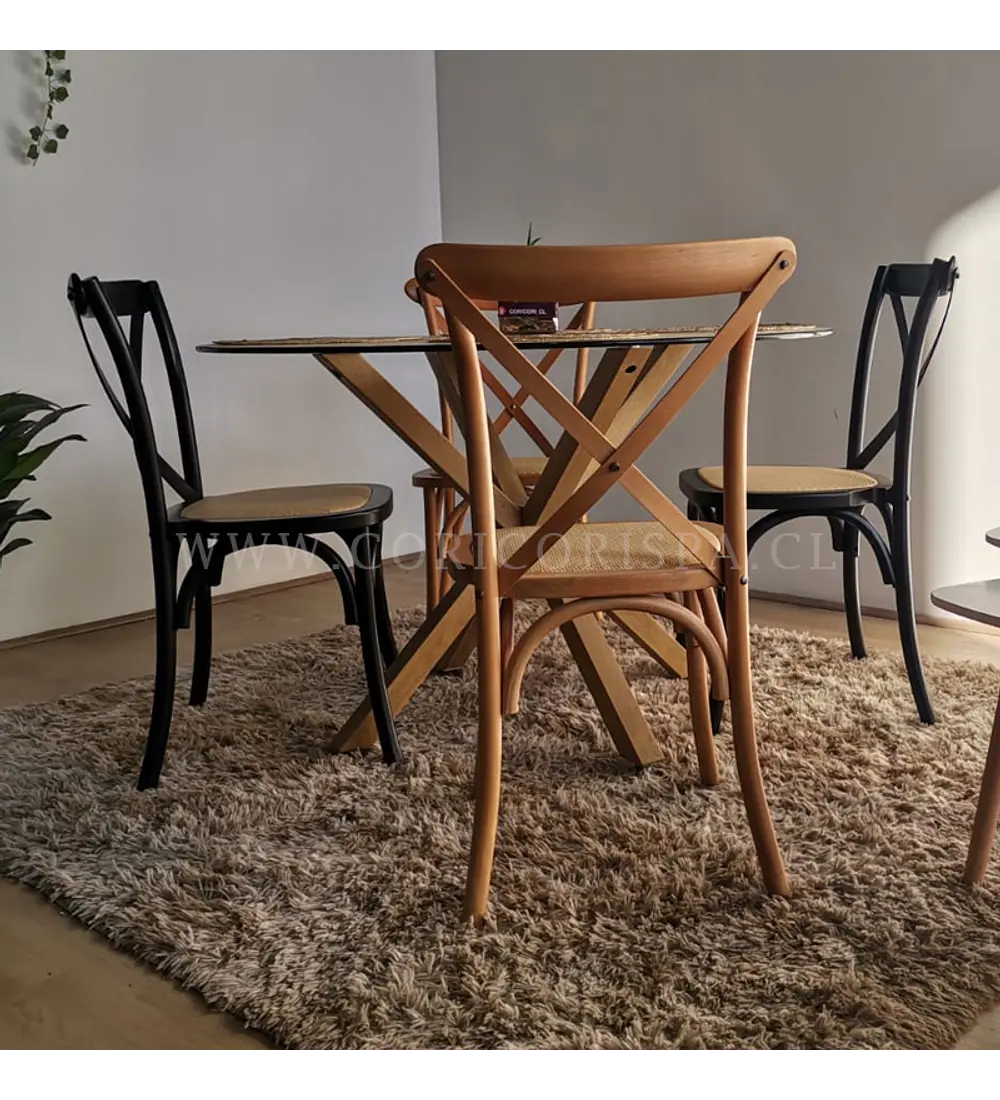 Comedor Warwick 120cm + 4 Sillas Crossback Madera 