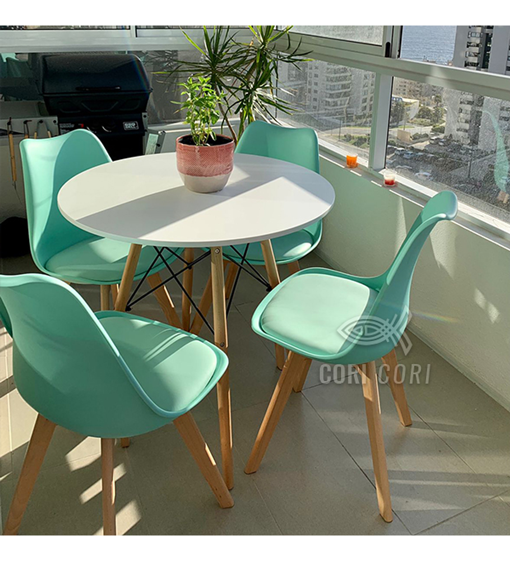 Comedor Mesa Eames Blanca 80cms + 4 Sillas Tulip 