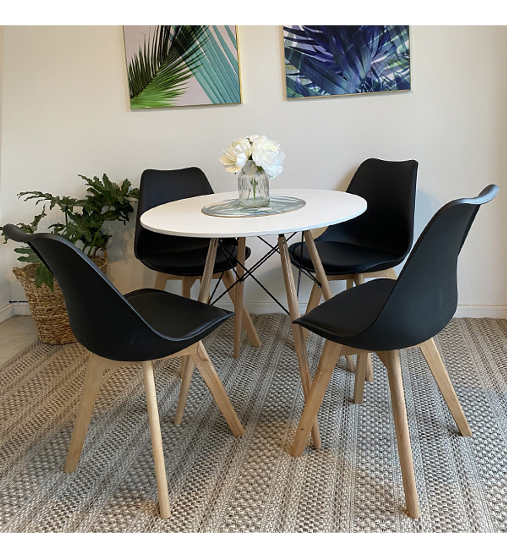 COMEDOR MESA EAMES BLANCA 80cms + 4 Sillas Tulip 