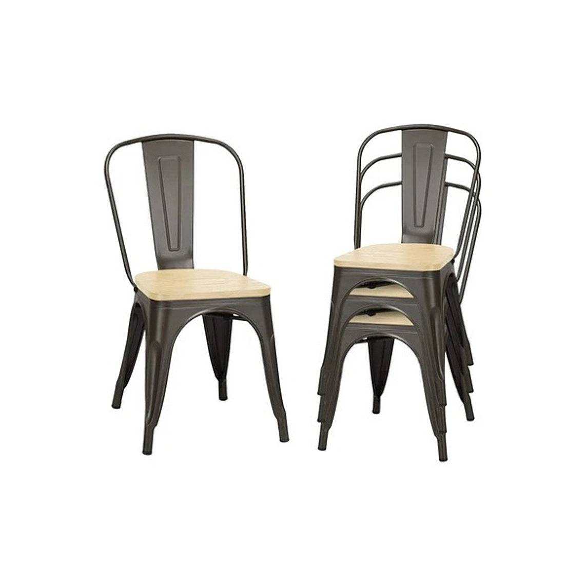 Pack 4 Sillas Tolix Asiento de Madera Clara - Industrial 6