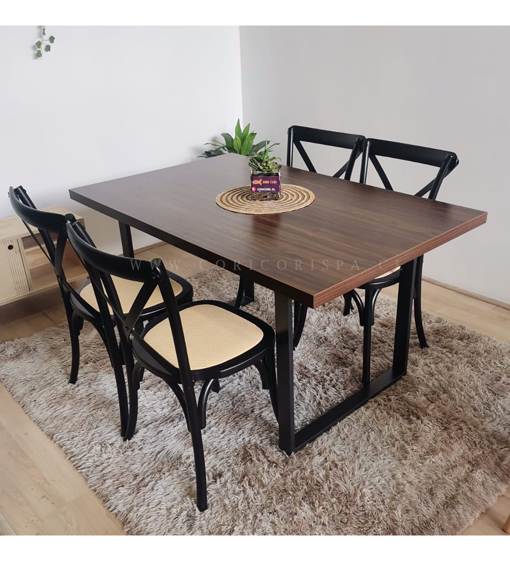 Comedor Industrial 140x90 + 4 Sillas Crossback Madera