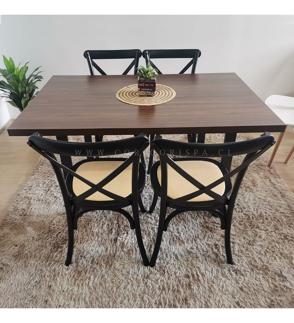 Comedor Industrial 140x90 + 4 Sillas Crossback Madera