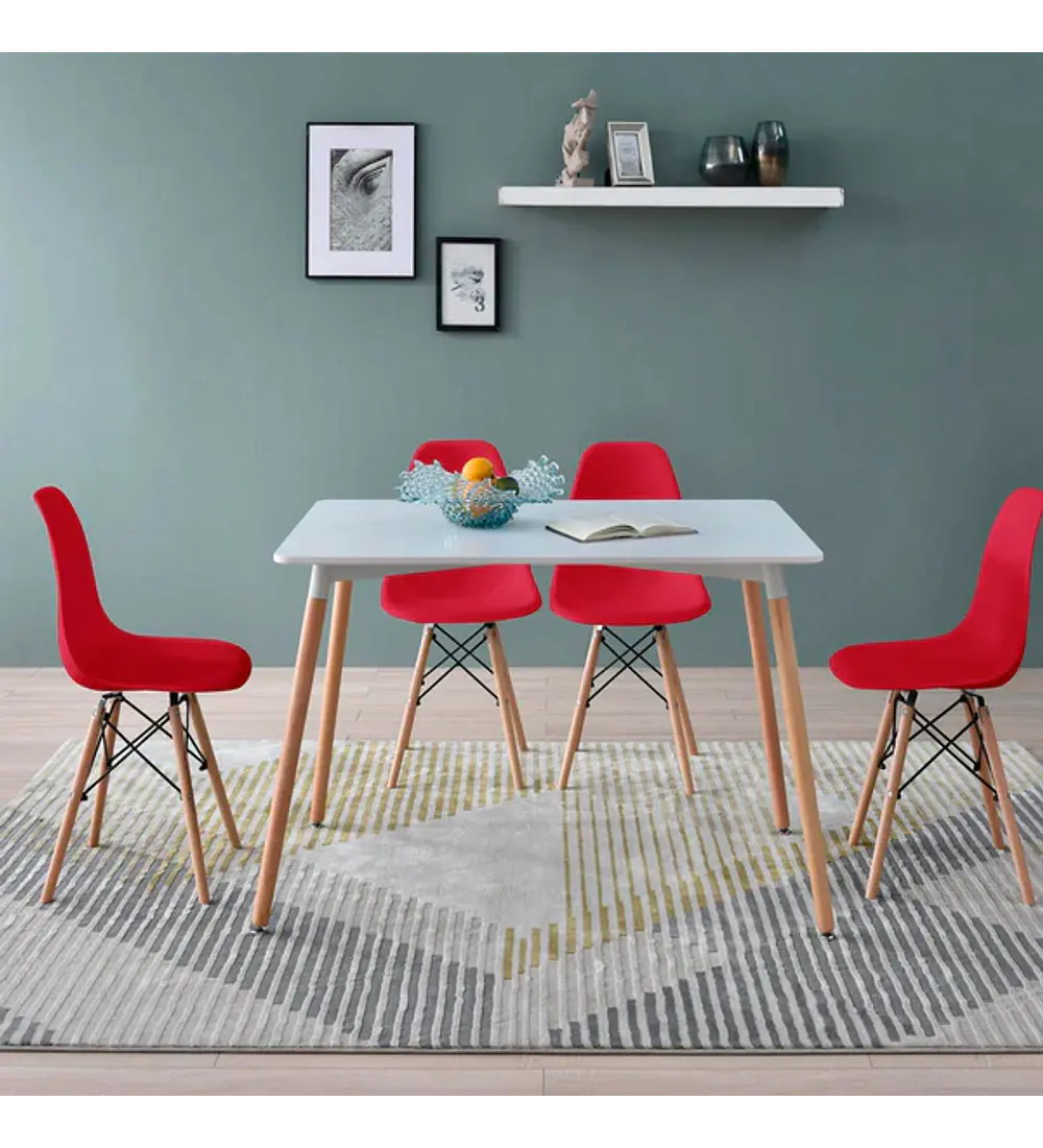 Comedor Mesa Rectangular Melamina 120 x 80 +  4 Sillas Eames