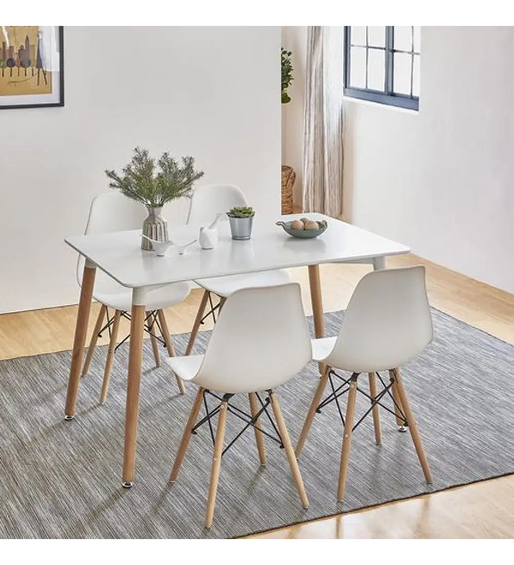 Comedor Mesa Rectangular Melamina 120 x 80 +  4 Sillas Eames