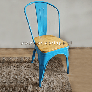 Silla Tolix Asiento de Madera Clara - Industrial