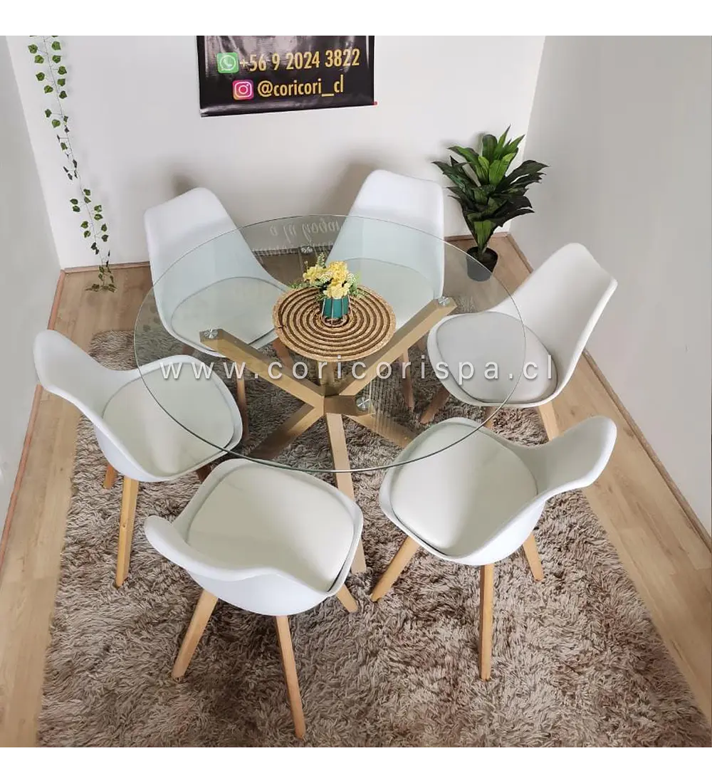 Comedor Warwick 120cm + 6 Sillas Tulip