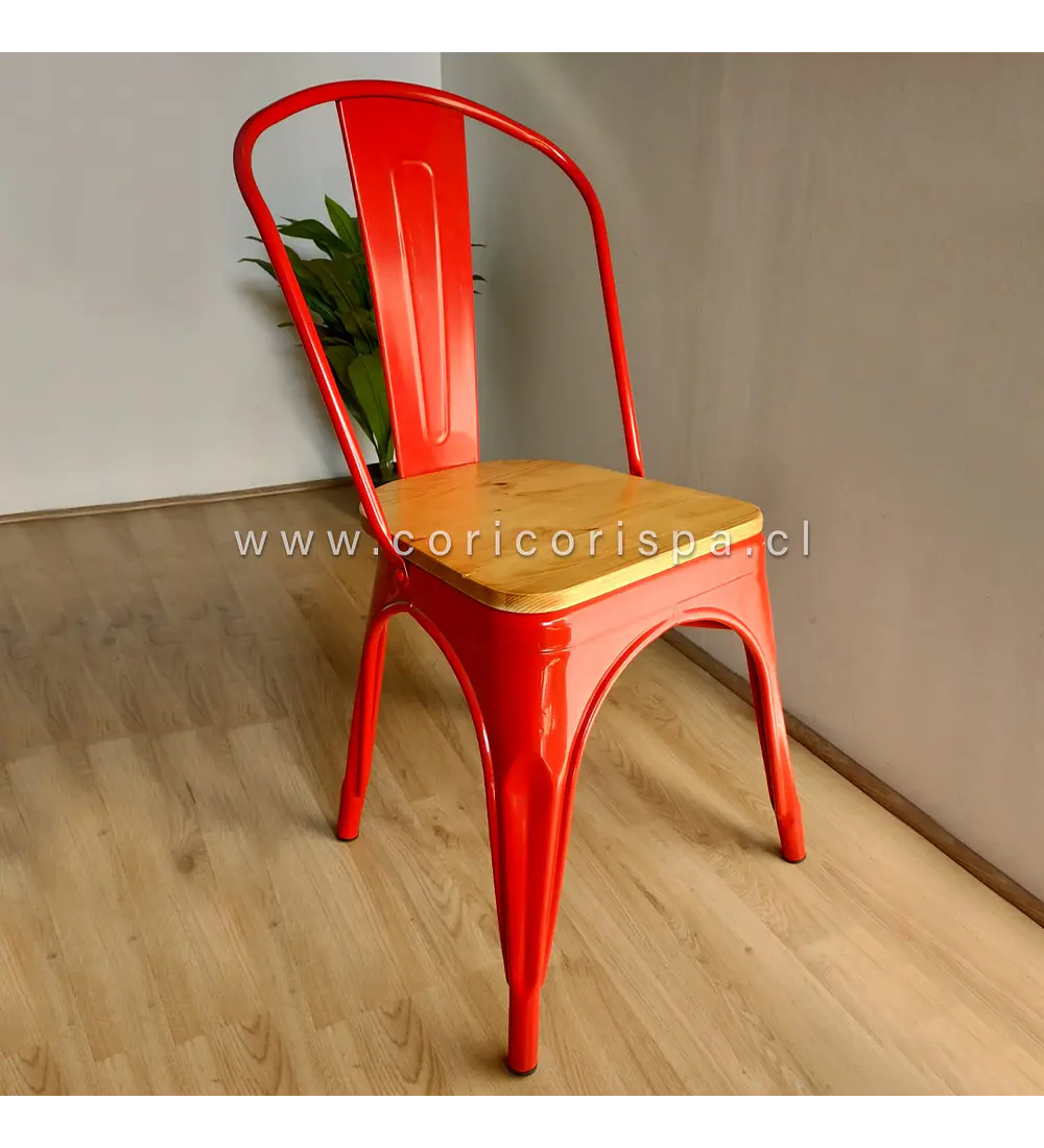 Silla Tolix Asiento de Madera Clara - Industrial