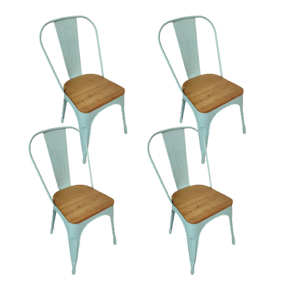 Pack 4 Sillas Tolix Asiento de Madera Clara - Industrial 5