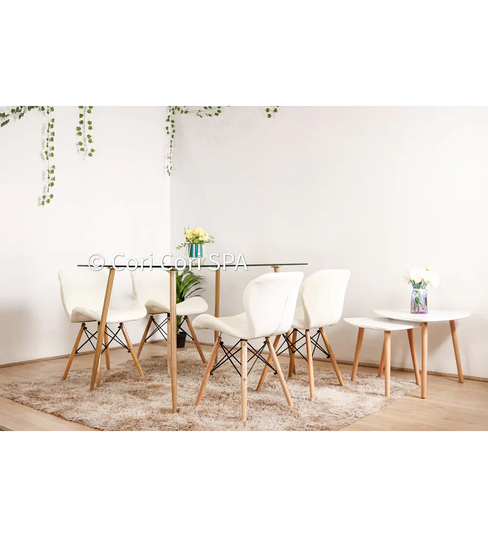 Comedor Rubi 120x80cms + 4 Silla Eames Mariposa Ecocuero