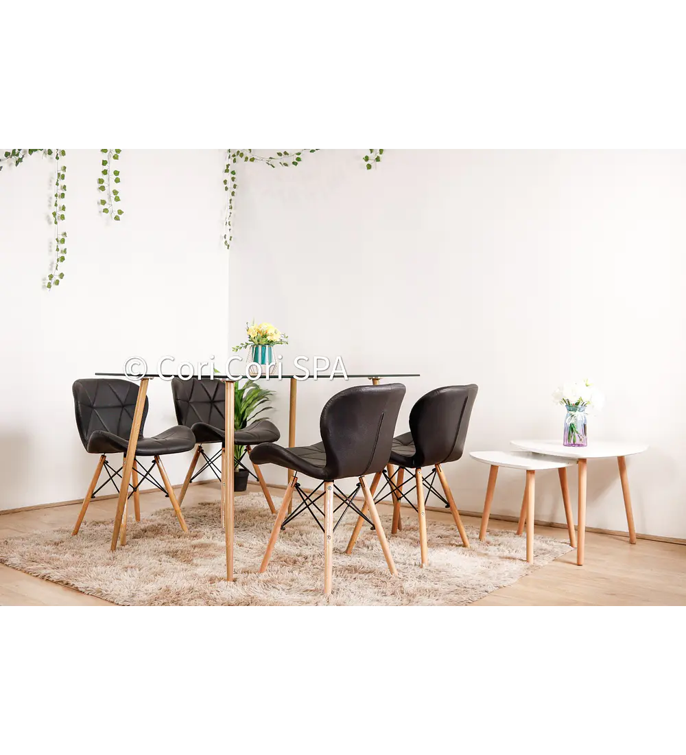 Comedor Rubi 120x80cms + 4 Silla Eames Mariposa Ecocuero