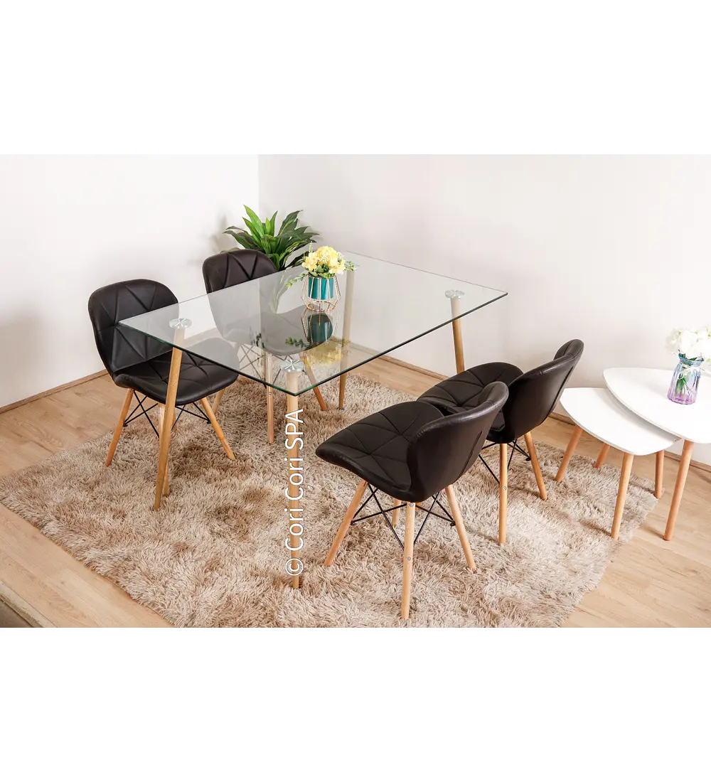 Comedor Rubi 120x80cms + 4 Silla Eames Mariposa Ecocuero