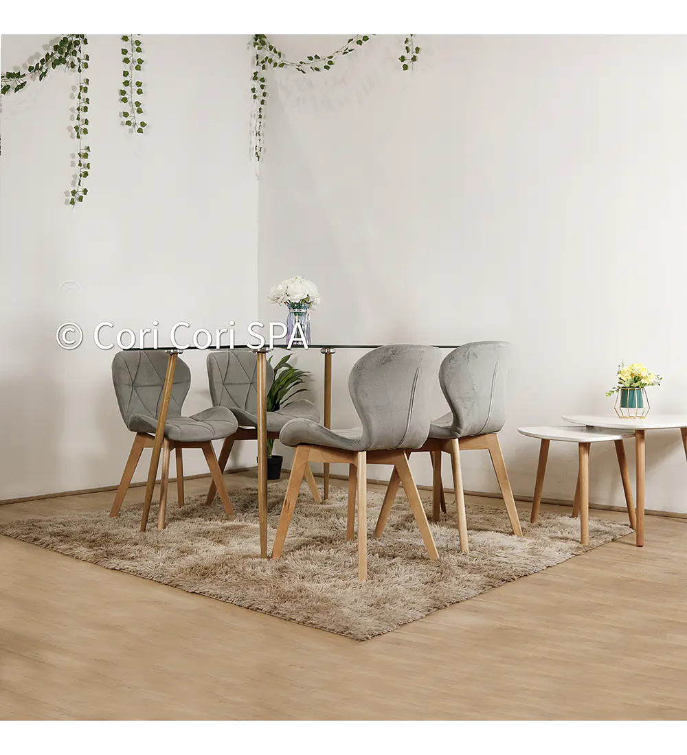 Comedor Rubi 120x80cms + 4 Sillas Mariposa Velvet 