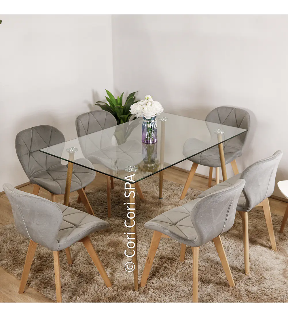 Comedor Rubi 120x80cms + 6 Sillas Mariposa Velvet 