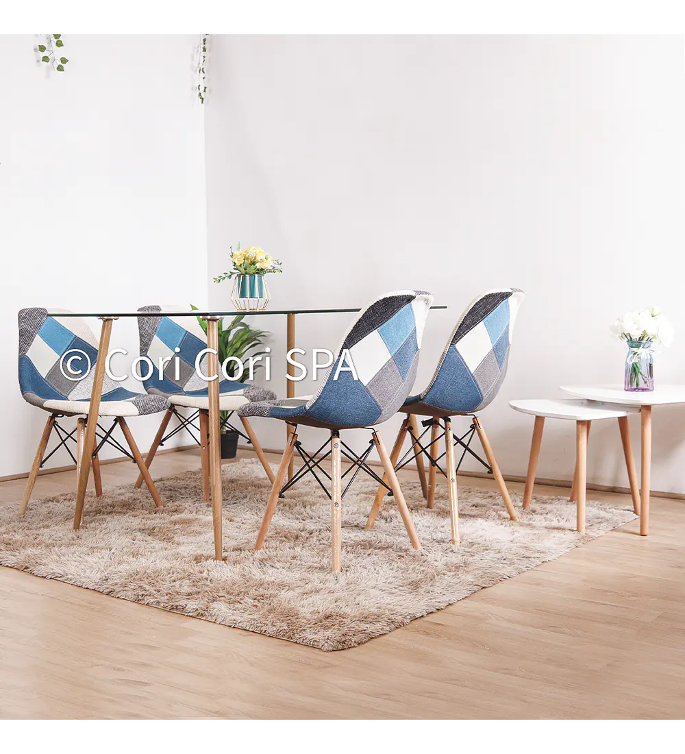 Comedor Rubi 120x80cms + 4 Sillas Patchwork Eames