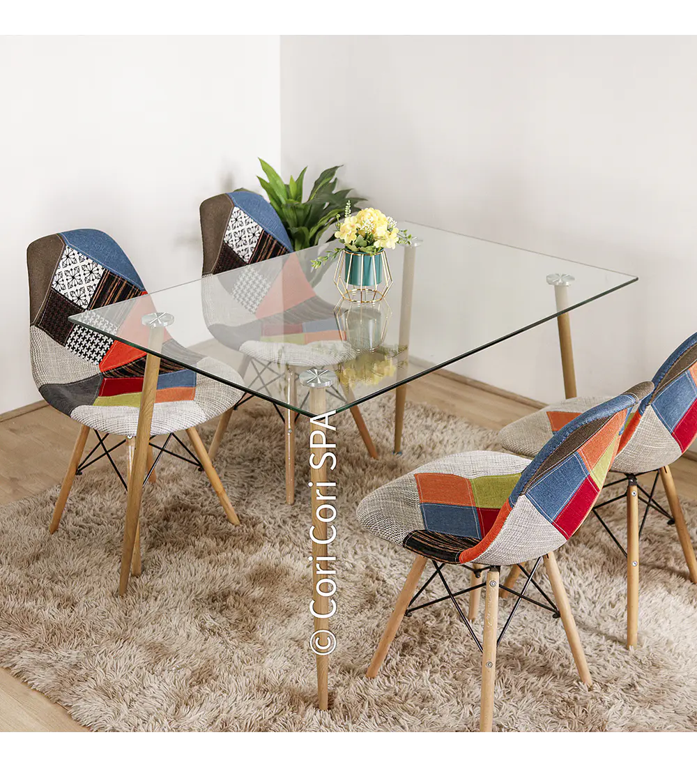 Comedor Rubi 120x80cms + 4 Sillas Patchwork Eames