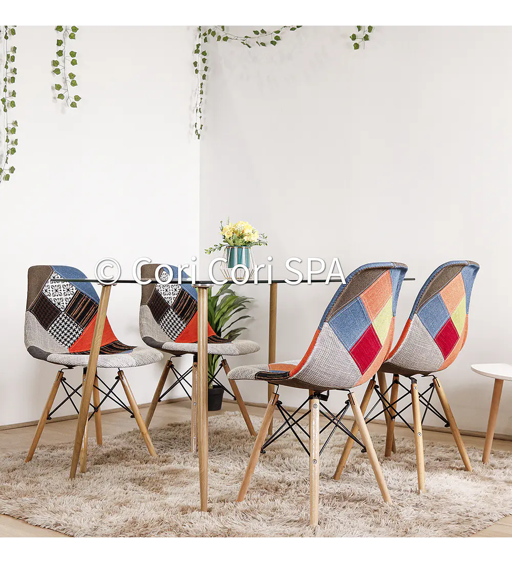 Comedor Rubi 120x80cms + 4 Sillas Patchwork Eames