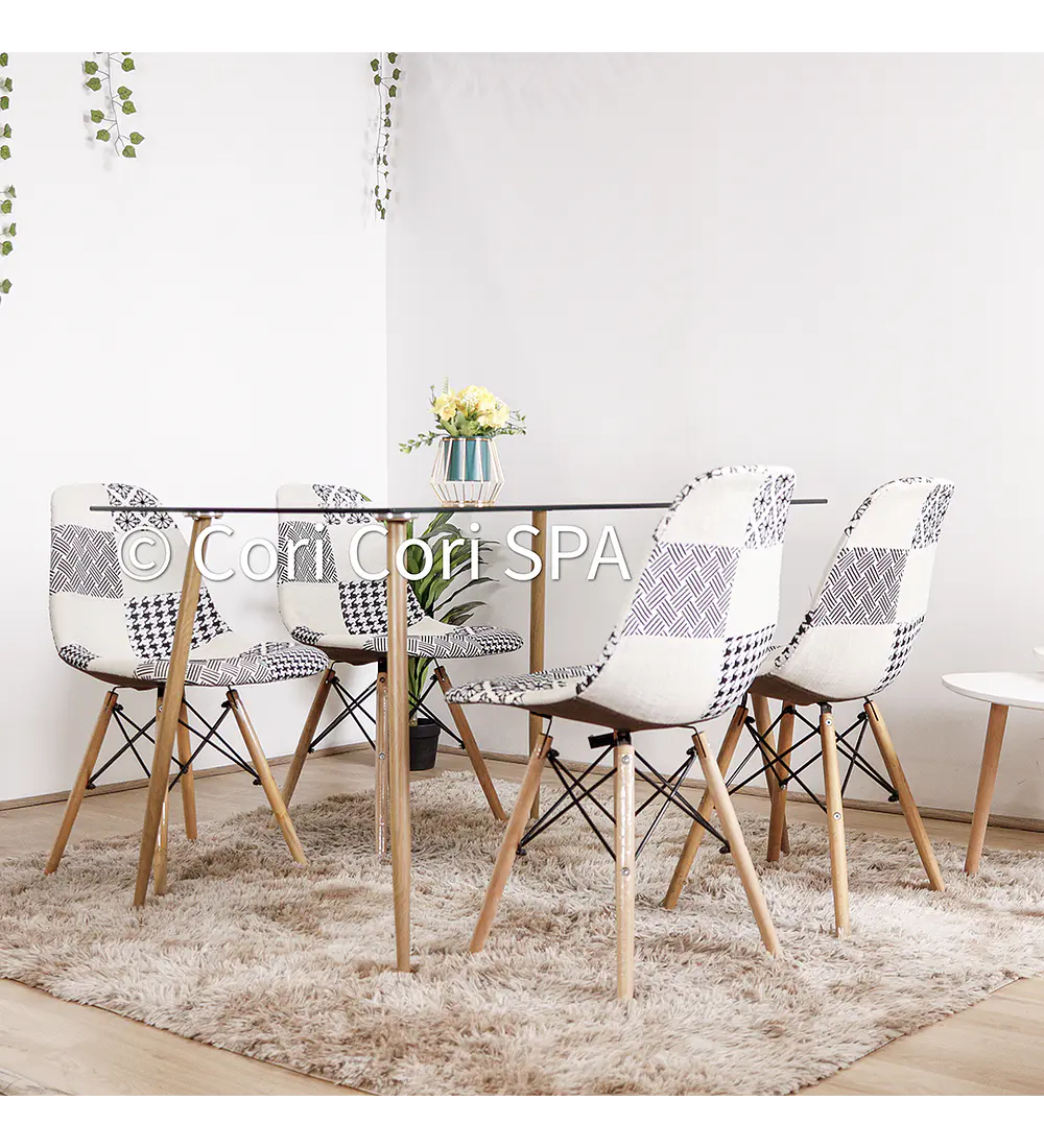 Comedor Rubi 120x80cms + 4 Sillas Patchwork Eames