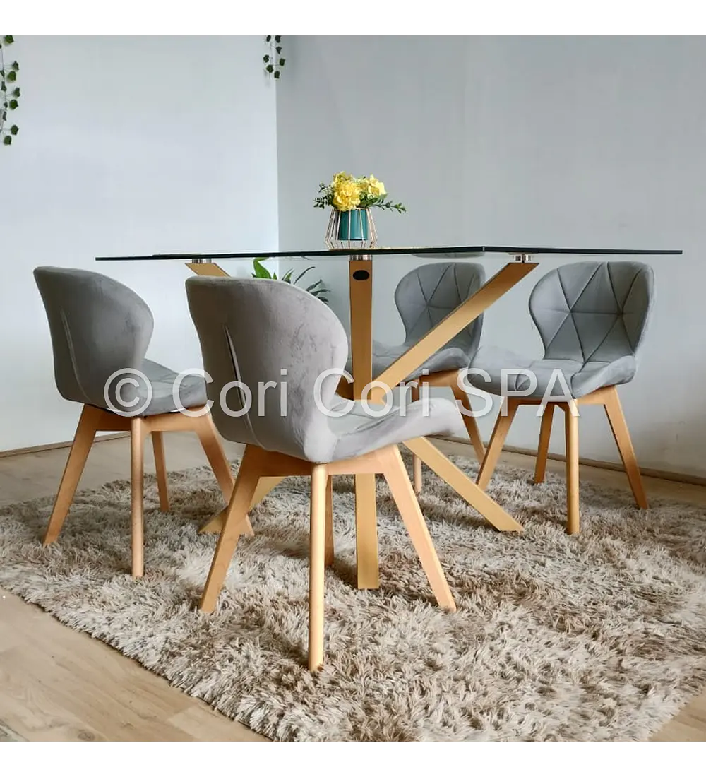 Comedor Madrid 140x80cms + 4 Sillas Mariposa Velvet 
