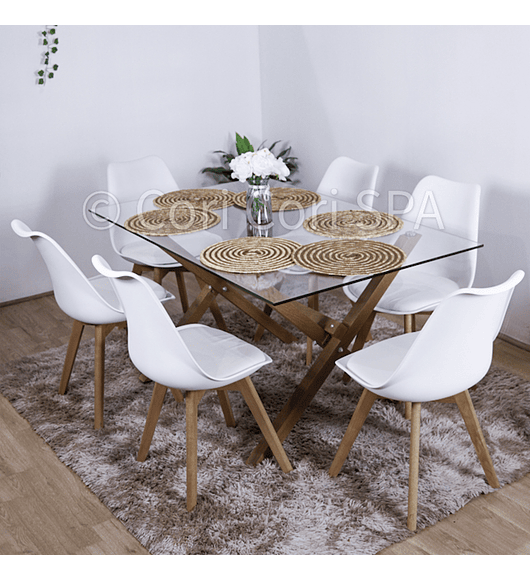 Comedor Medlock 140 x 90cm + 6 Sillas Tulip 