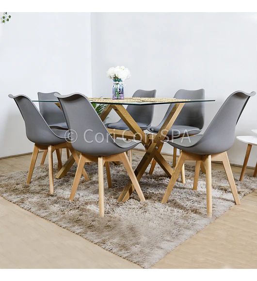 Comedor Medlock 140 x 90cm + 6 Sillas Tulip 