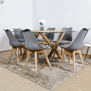 Comedor Medlock 140 x 90cm + 6 Sillas Tulip 