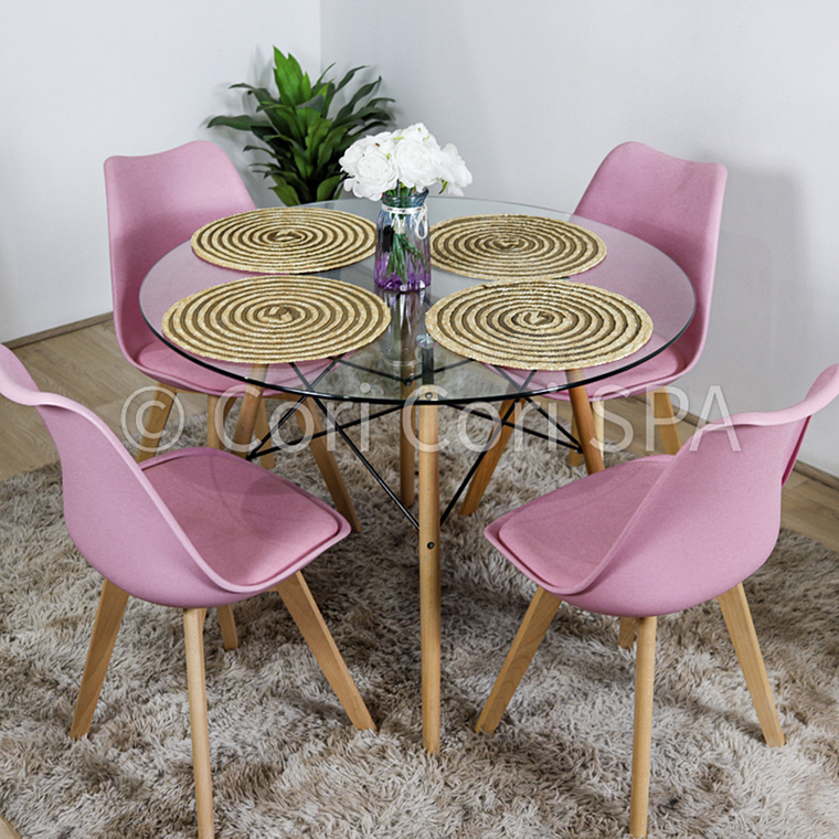 Comedor Mesa Eames Vidrio 80cms + 4 Sillas Tulip 3