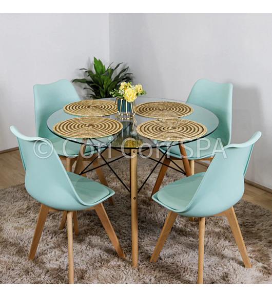 Comedor Eames Vidrio 100cms + 4 Sillas Tulip