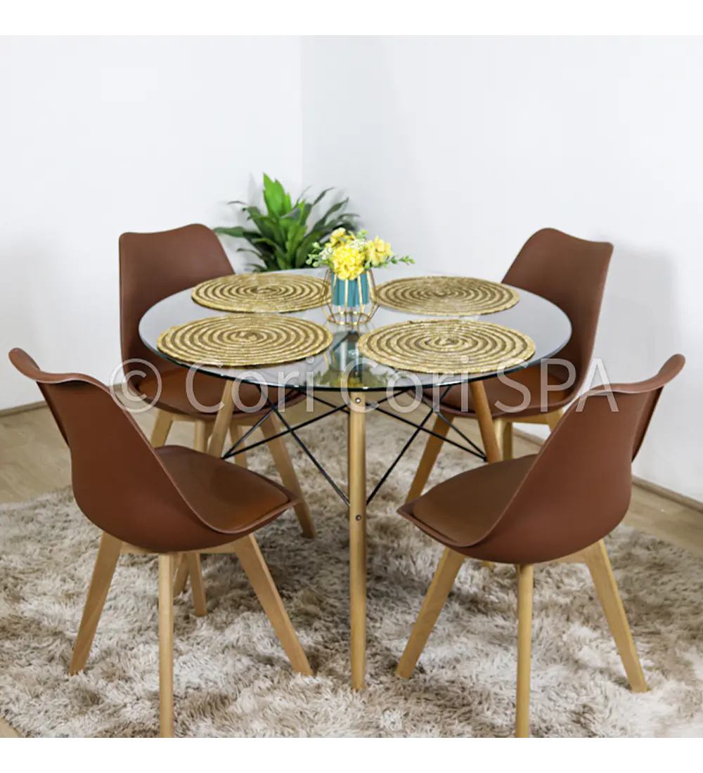 Comedor Eames Vidrio 100cms + 4 Sillas Tulip